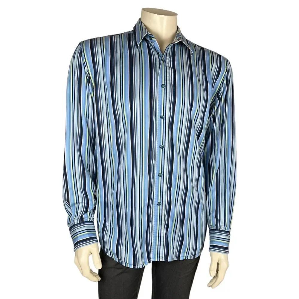 Like New Robert Graham L/S Casual Dress Shirt w/Colorful Vertical Stripes Sz XL
